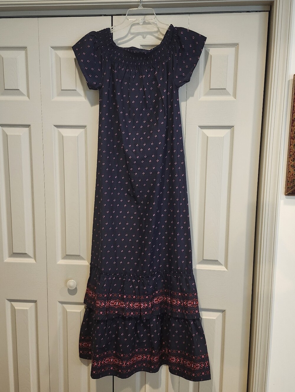 New! All over printed tiered ruffle edge hem floral Paisley Maxi dress navy blue